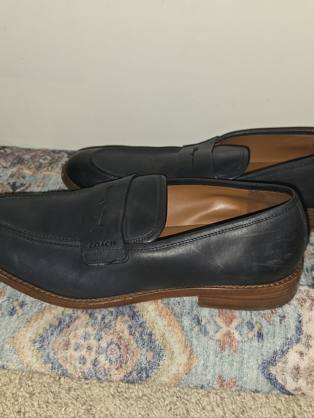 Coach Men’s Navy Leather Penny Loafers - Picture 2 of 9